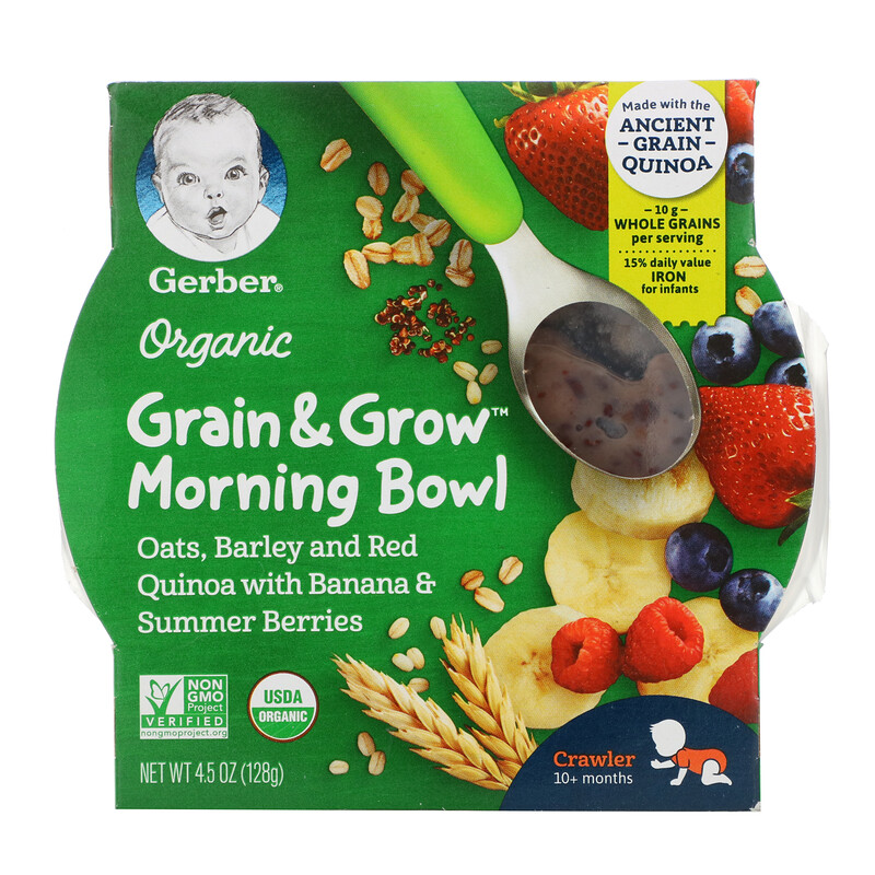 Gerber Organic Grain & Grow Bowl (Oats, Barley and Red Quinoa with Banana & Summer Berries) 128 g (10m+)