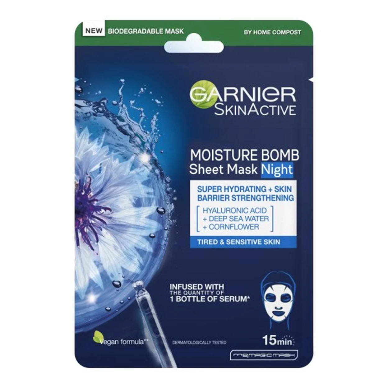 Garnier Moisture Bomb Night-Time Deep Sea Water and Hyaluronic Acid Face Sheet Mask 28g
