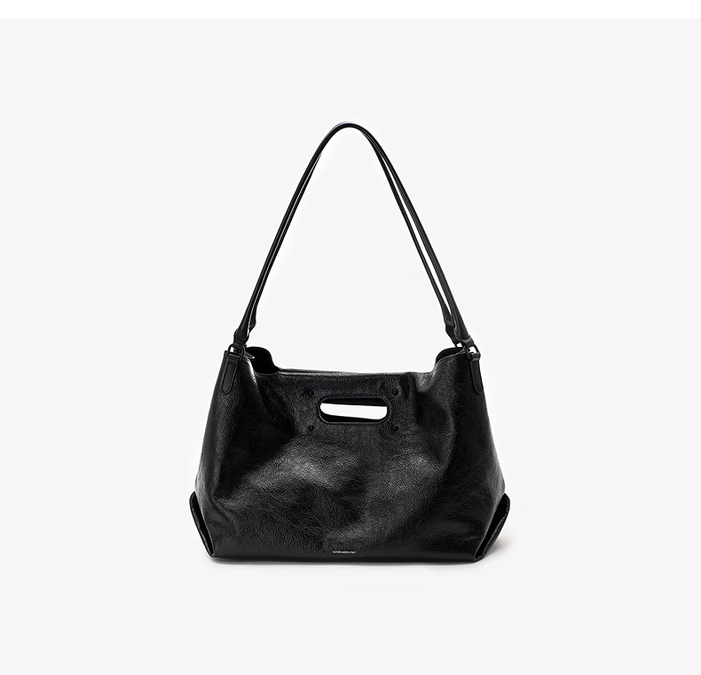 GROTTO new SOFT CARRY tote bag versatile large capacity cowhide handbag shoulder soft bag gift classic black M (bright silver)