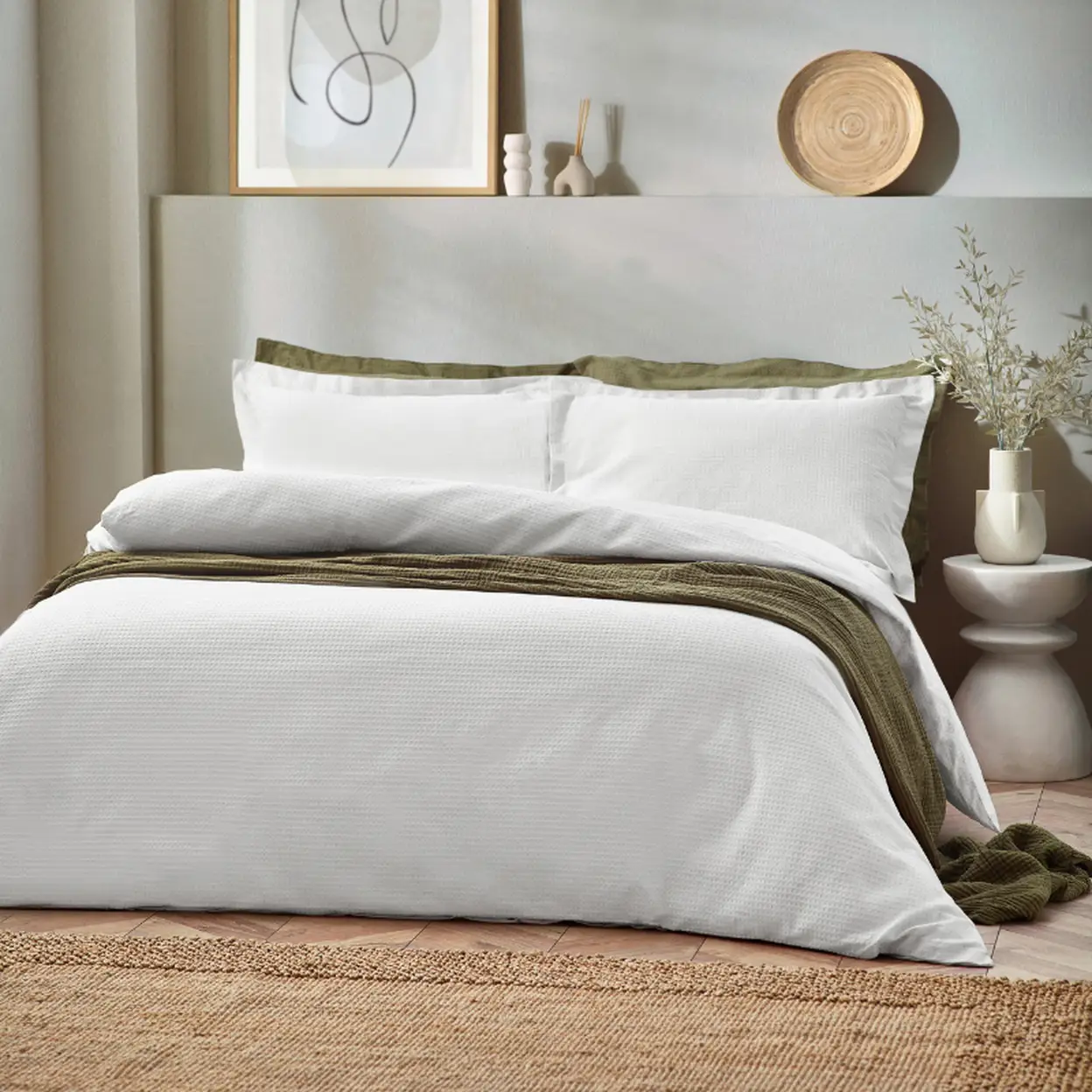 Yard Duvet Cover Set Waffle 100% Cotton White King