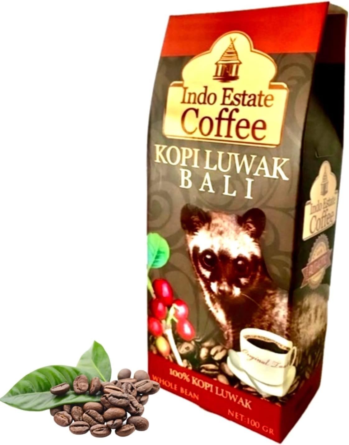 Indo Estate Coffee, Indonesia Coffee, Kopi Luwak Bali, 100g, Whole Bean (Pack of 1)