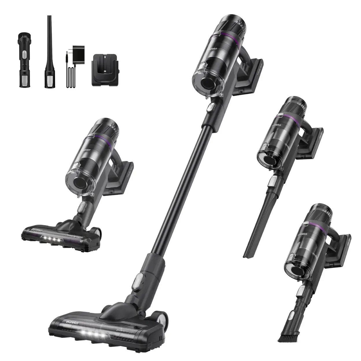 Eureka Cordless Vacuum Cleaner - 20,300Pa Suction, 50 Mins Run-time, Lightweight Stick Design, Multi-Surface Cleaning, Easy-Empty Dust Cup, Black, NEC520BK