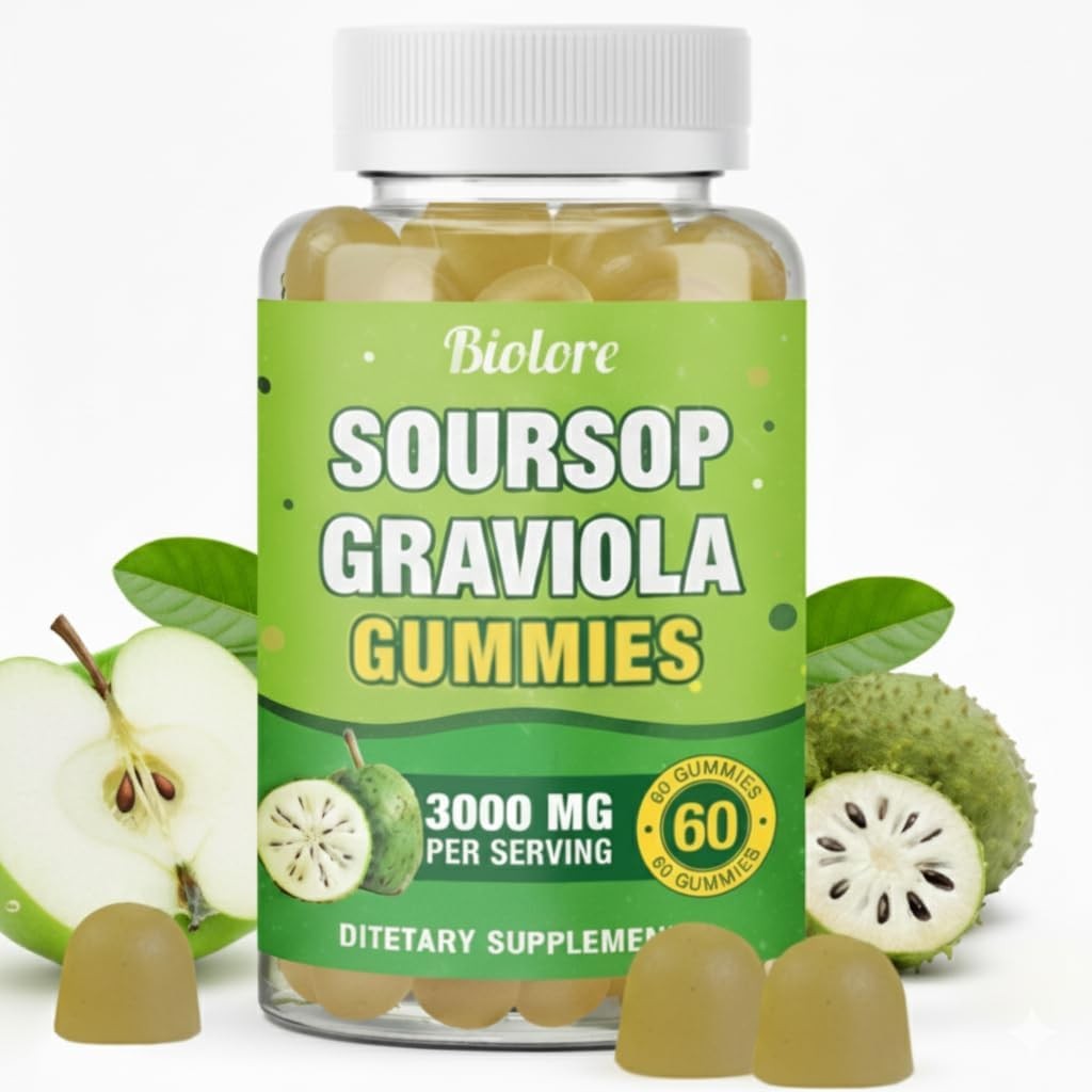 Biolore Soursop Graviola Gummies – 30 Days Supply, Soursop Leaf & Fruit Extract, Natural Apple Flavor, Sugar Free, Gluten Free, Vegan Friendly