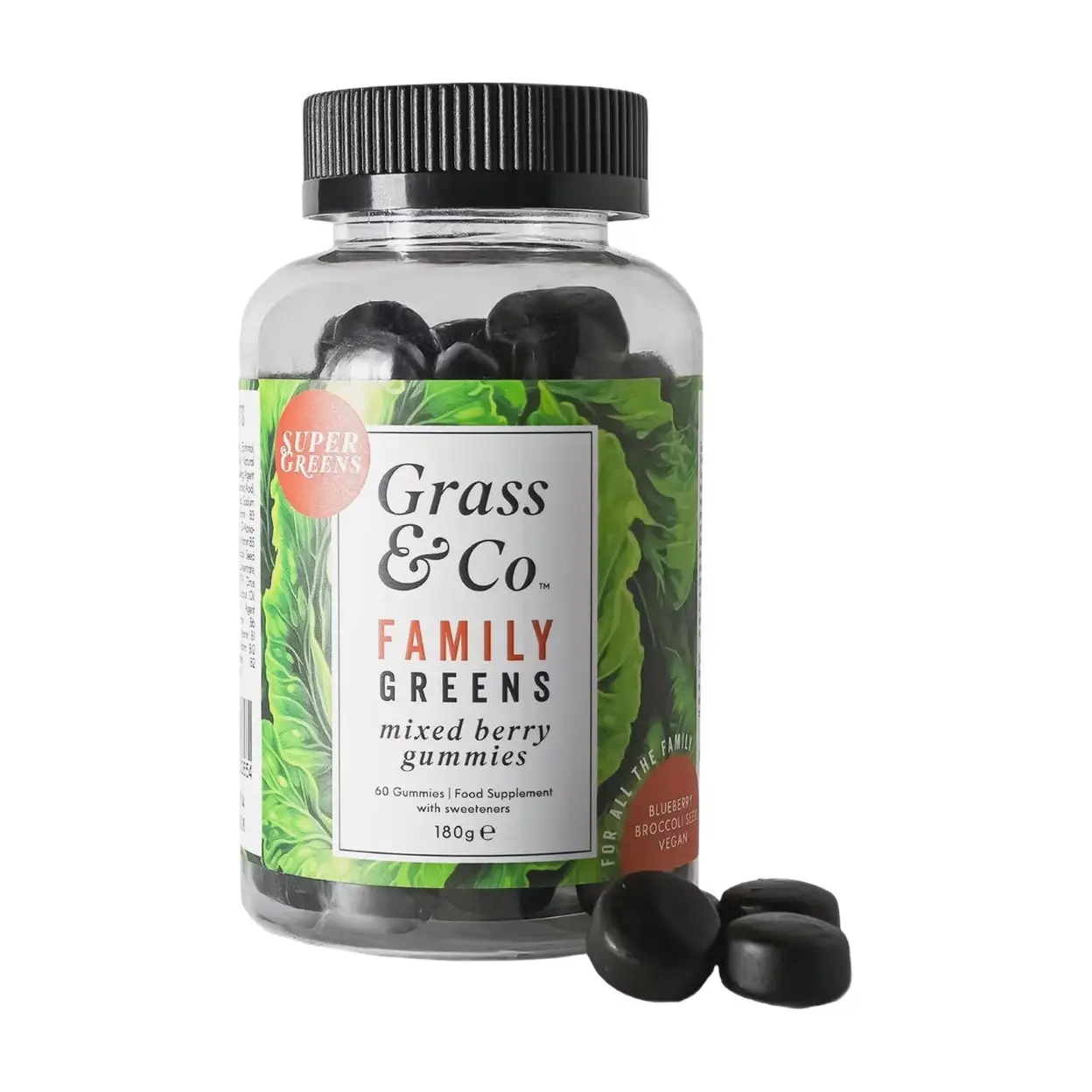 Grass & Co. Family Super Greens Multivitamin Daily Wellness Support Gummies with Probiotics - 60 Gummies