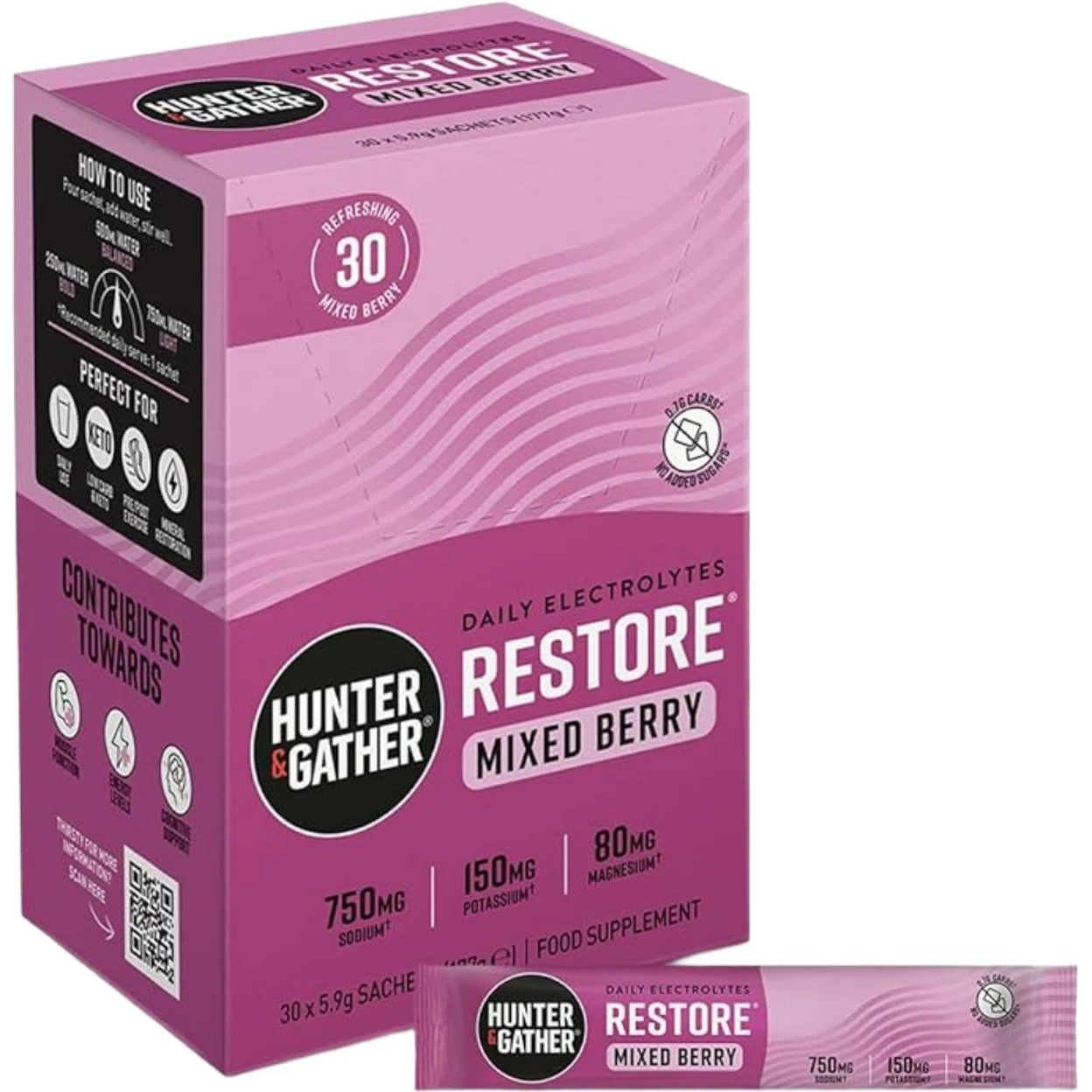 HUNTER & GATHER Restore Electrolytes Berry Hydration Support Sachets Flavour - 30 Sachets