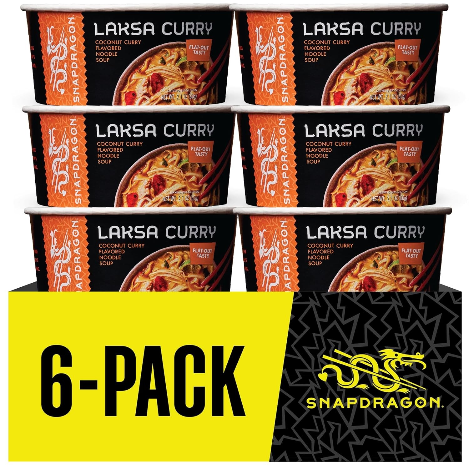 Snapdragon Laksa Curry Instant Noodle Bowls | Coconut Curry Flavor with Rice Noodles | Gluten-Free | No MSG Added | 2.1 oz (6 Pack)