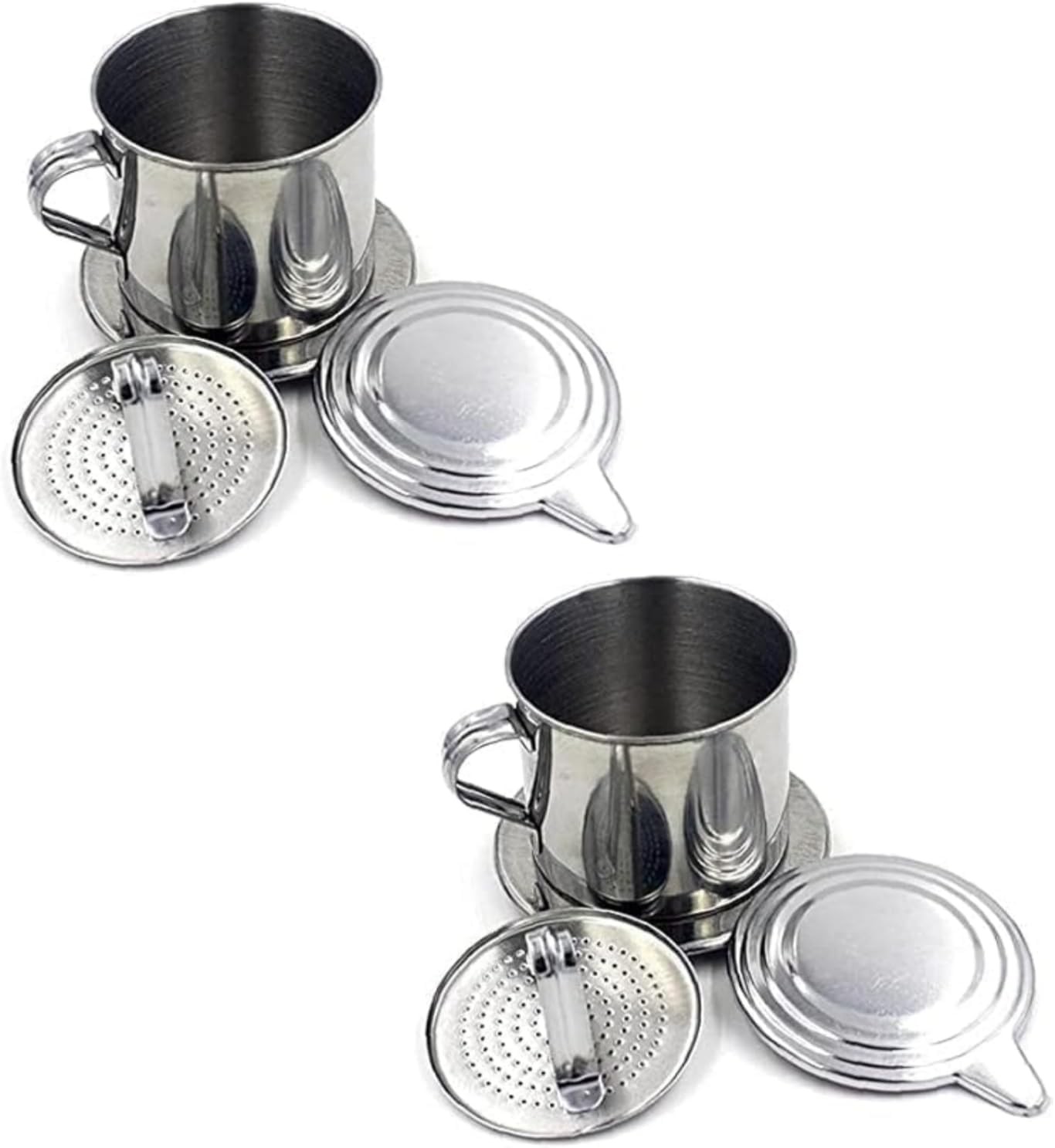 2Pcs Silver Vietnamese Coffee Filter Stainless Steel Pot Drip Infuse Cup Brewing Teapot No Need Paper Drip Coffee Pot Machine Filter for Home Kitchen Office Outdoor