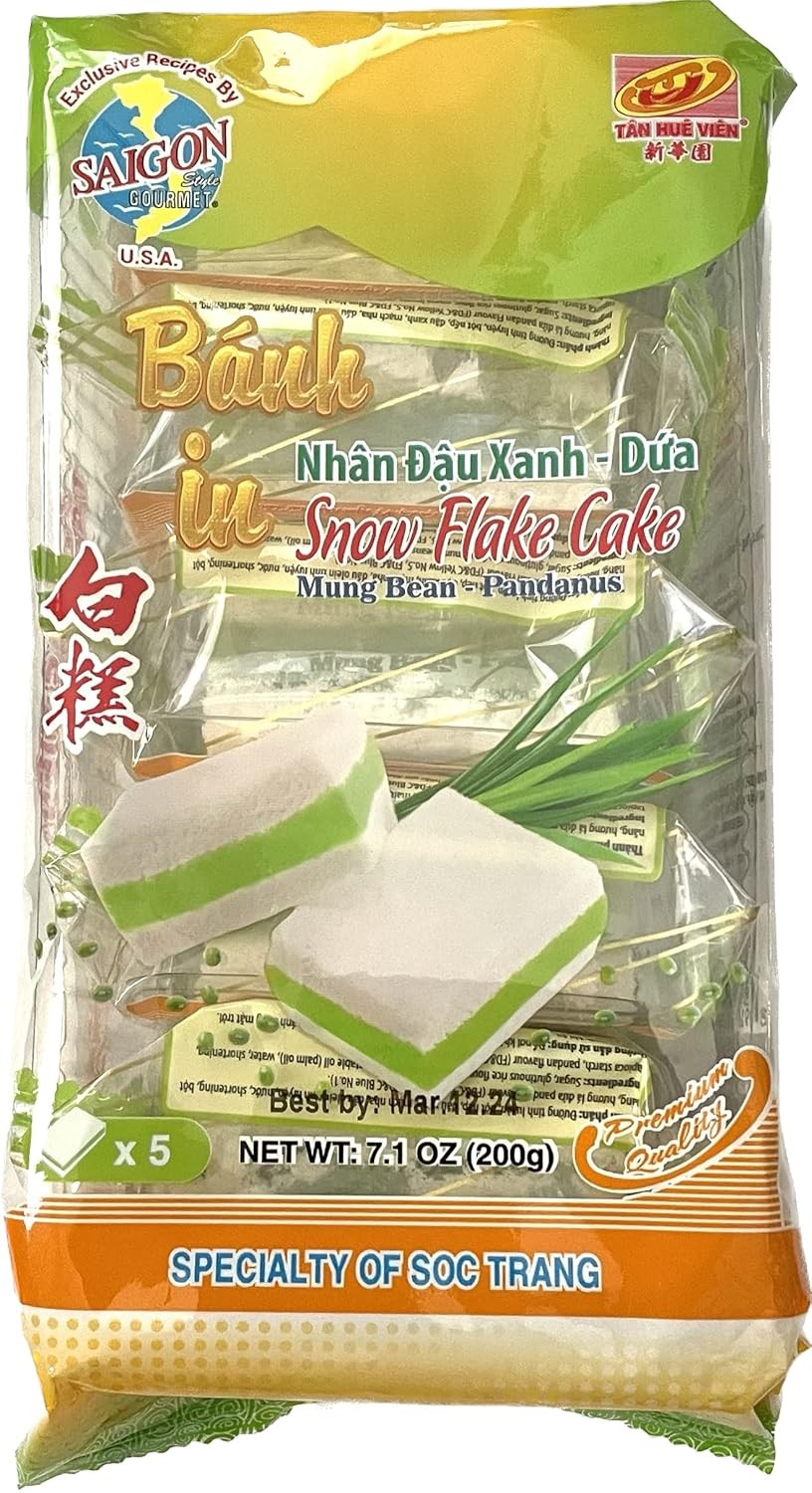 Banh In Viet Nam Dau Xanh La Dua Snow Flake Cake Tan Hue Vien - Saigon Gourmet, Green Bean & Pandanus, 7.1 Oz, [Pack of 1], Small